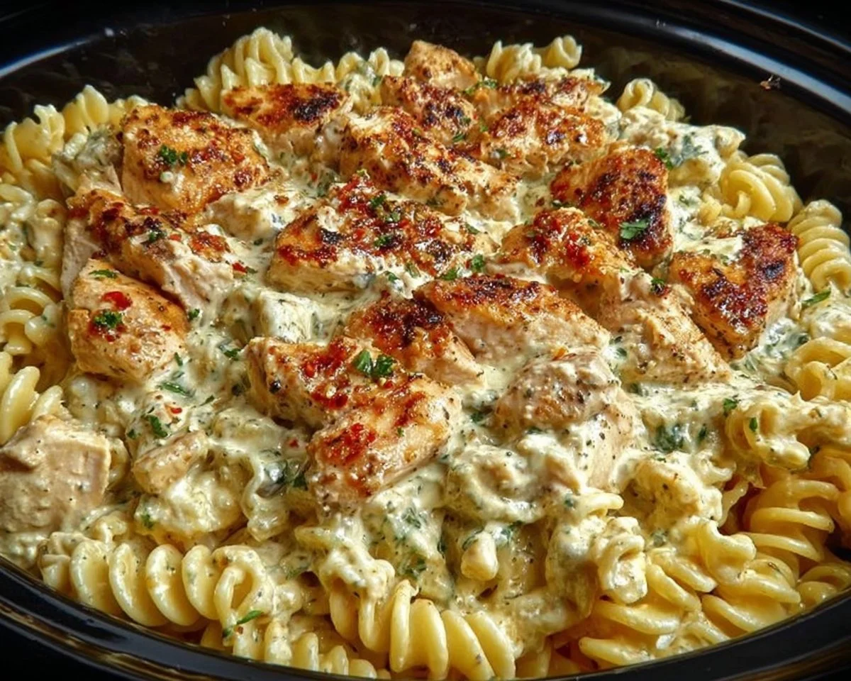 Crockpot Garlic Parmesan Chicken Pasta